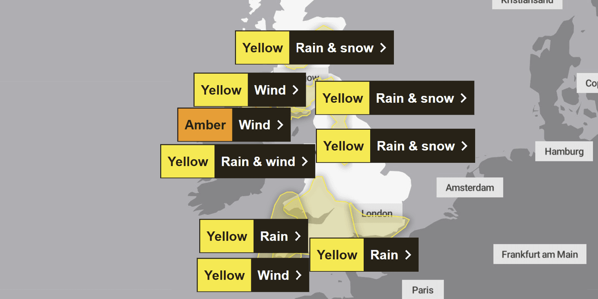 Storm Chandra set to hit Britain is just hours as Met Office issues seven warnings