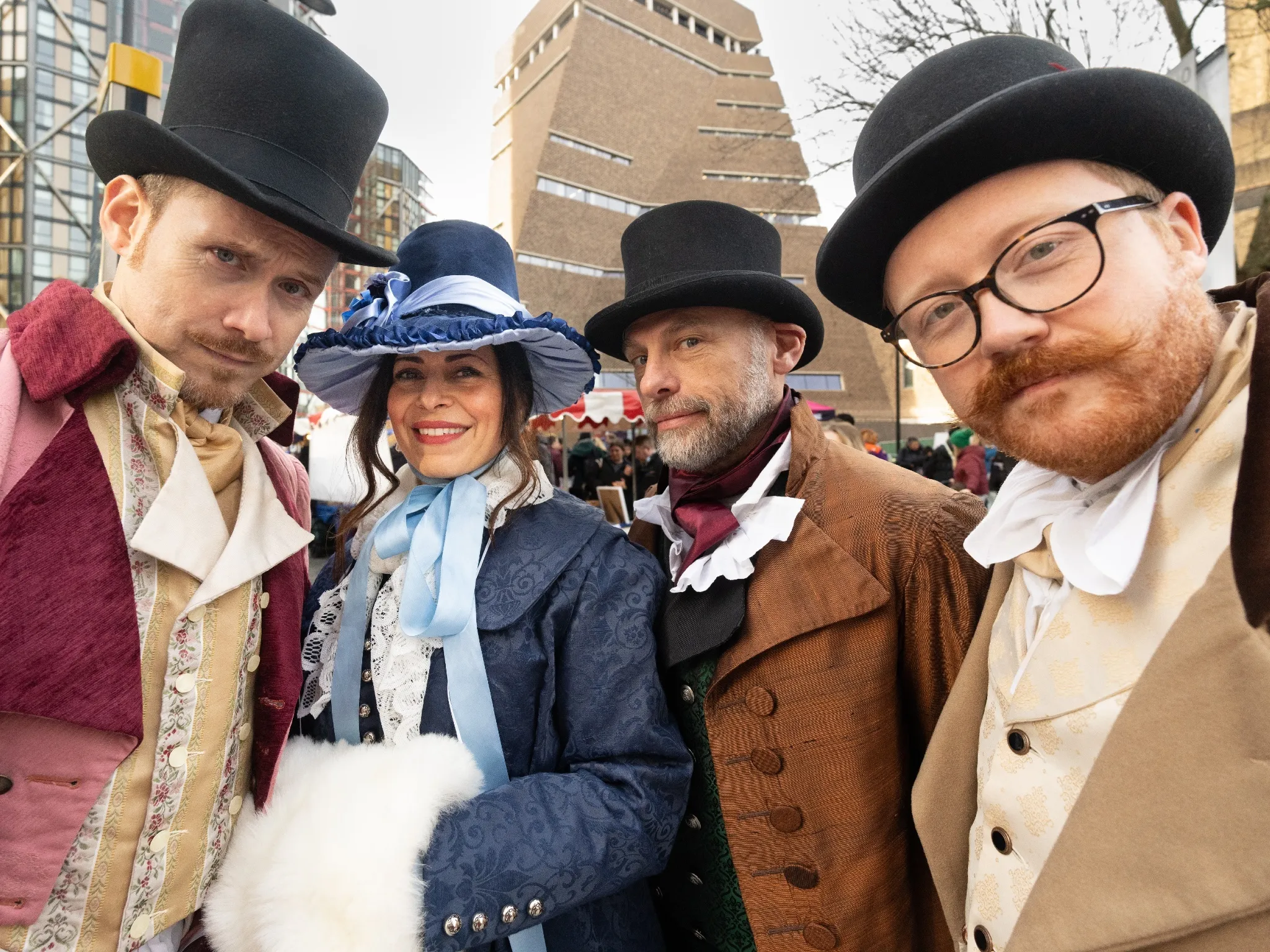 A group of actors dressed in Victorian clothing at Bankside’s Frost Fair