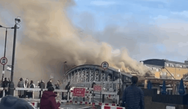 Travel chaos engulfs London as huge fire erupts near Euston station and smoke billows over Capital