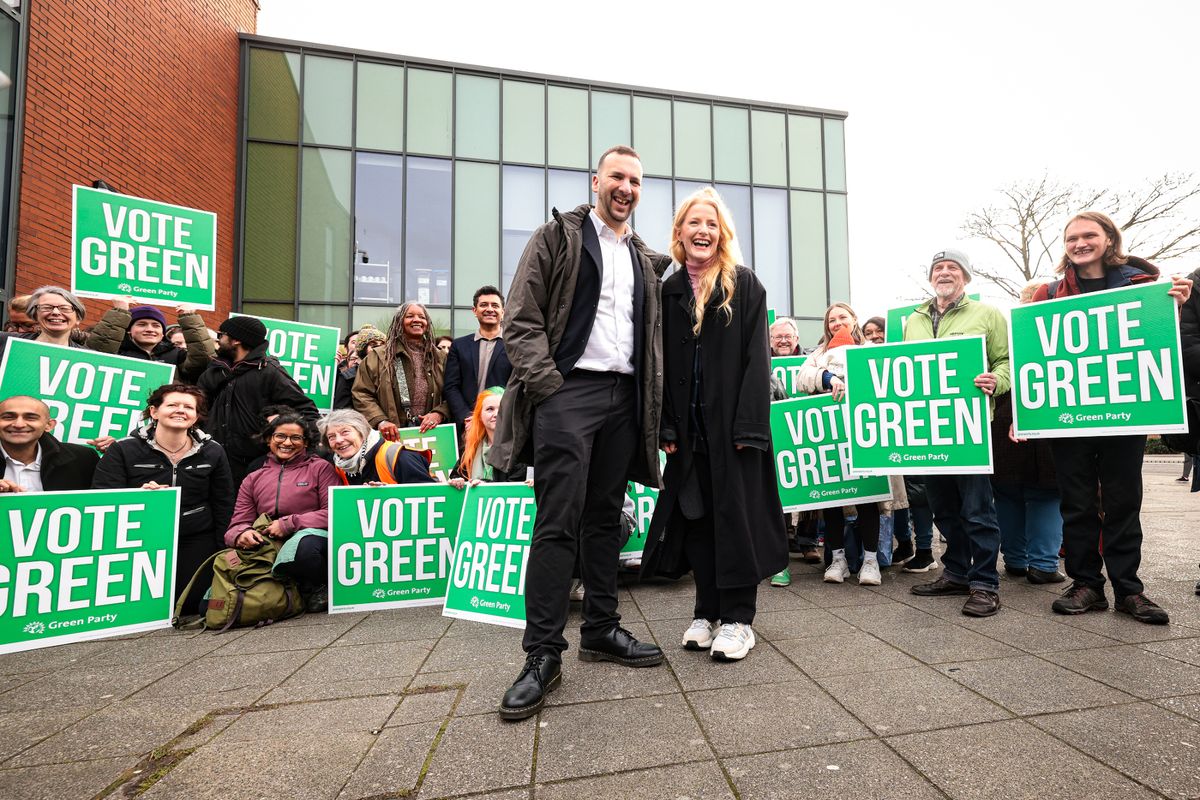 Green Party Leader Zack Polanski announces Hannah Spencer as the candidate for the Gorton and Denton by-election at their launch at the Pakistani Community Centre