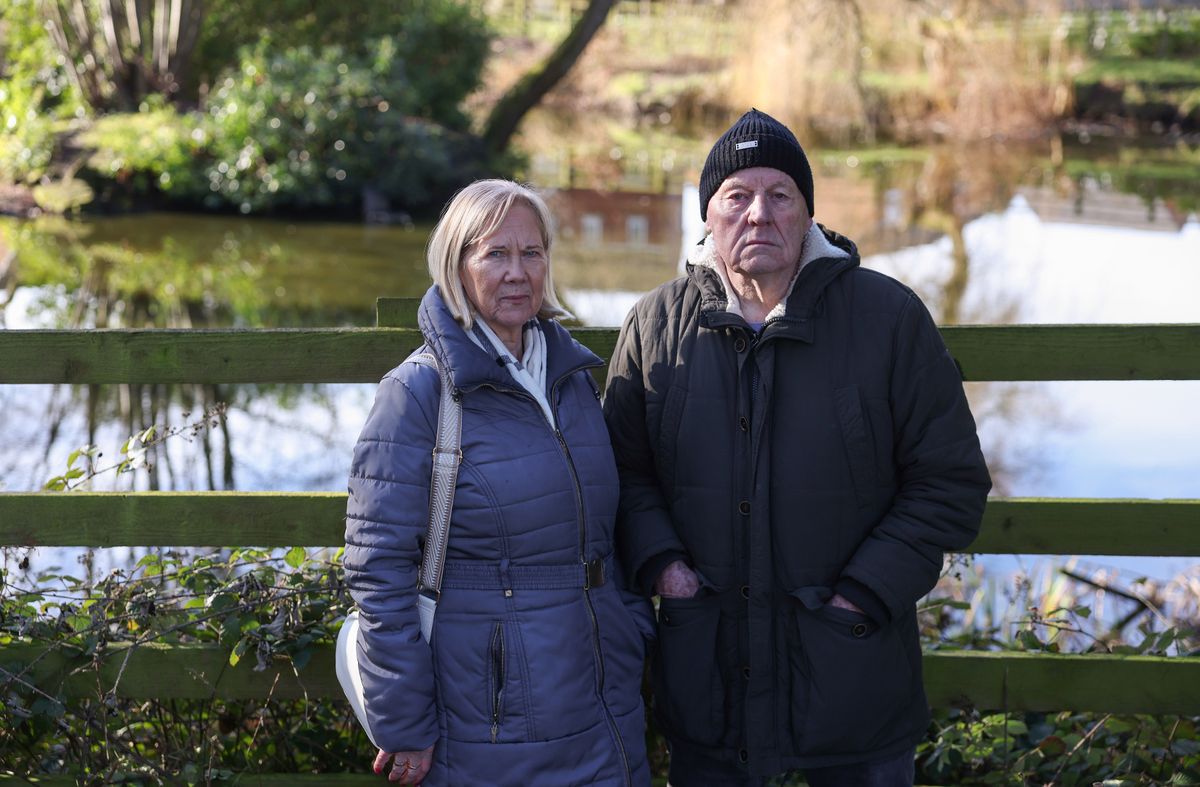 Irene and James Catterall, 72, by the side of Moss Side Lake in the Poppy Fields estate, Maghull