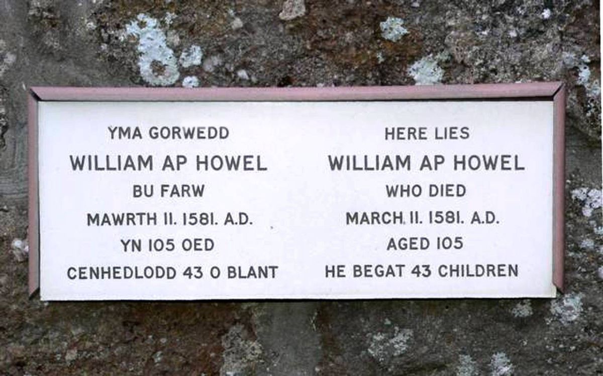 A memorial plaque to William ap Howel at St Caian’s Church in Tregaian