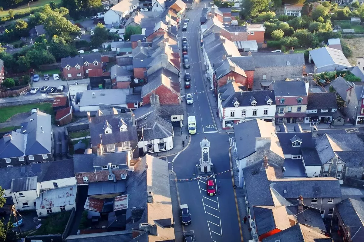 Rhayader town centre from the air