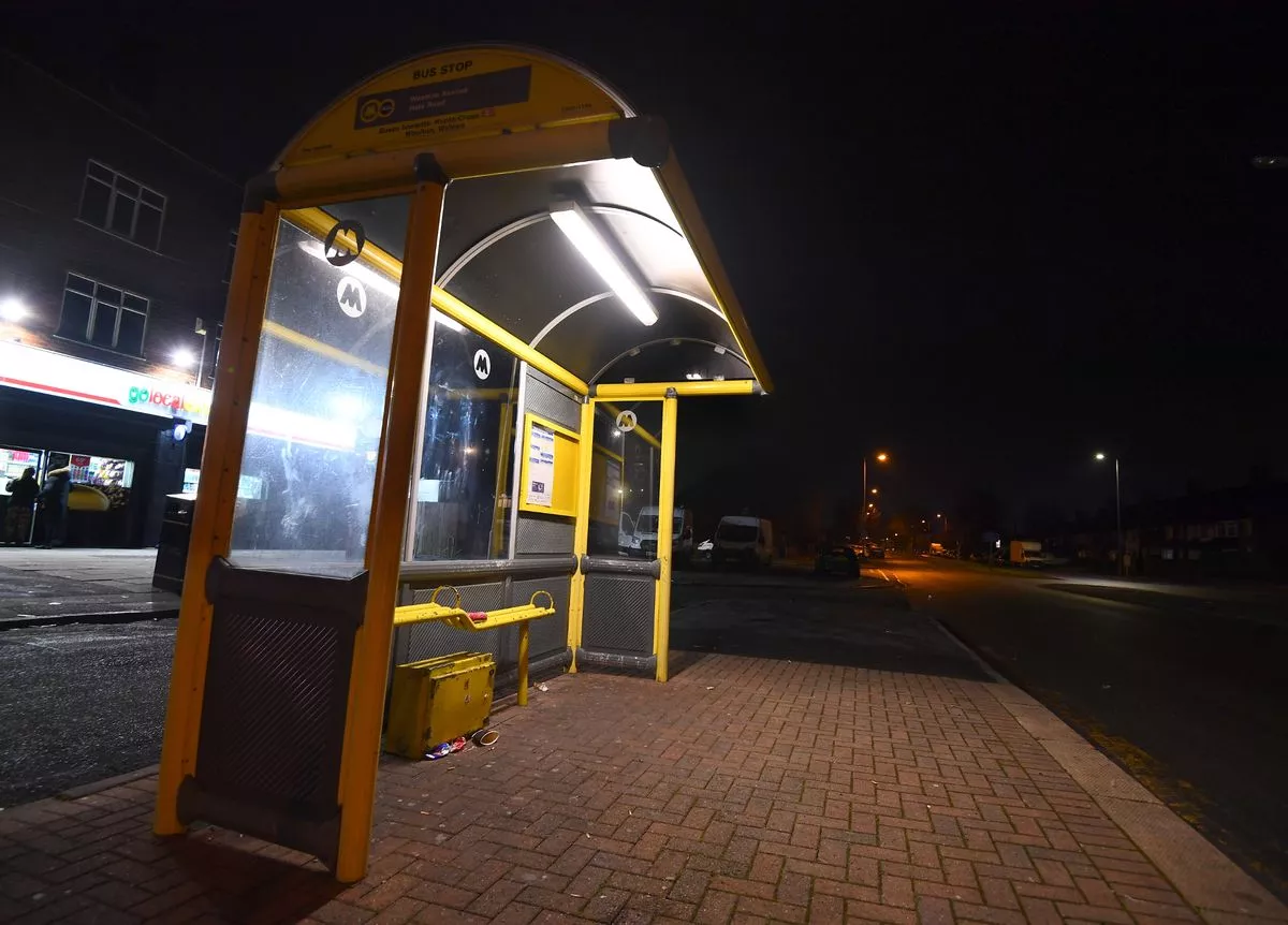 Empty bus Stop on Western Avenue in Speke on Saturday January 10 after services were suspended 