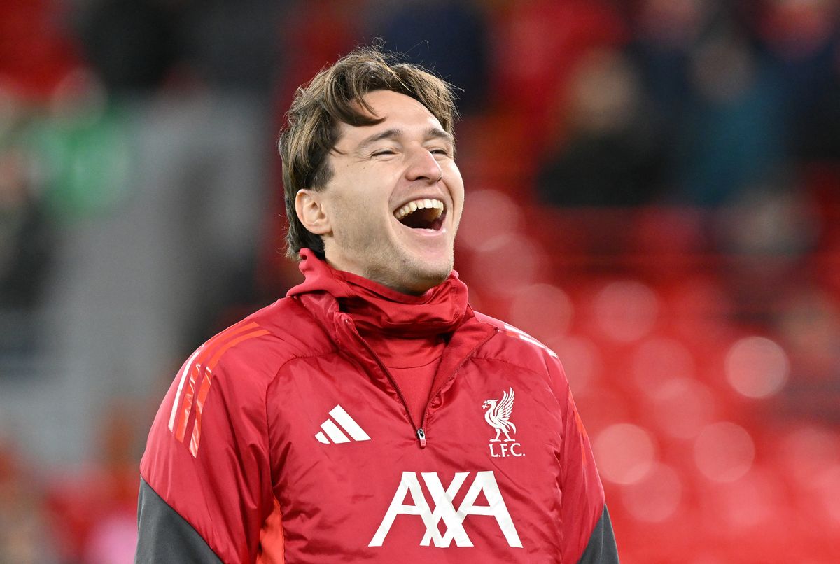 LIVERPOOL, ENGLAND - JANUARY 01: (THE SUN OUT, THE SUN ON SUNDAY OUT) Federico Chiesa of Liverpool reacts as he warms up prior to the Premier League match between Liverpool and Leeds United at Anfield on January 01, 2026 in Liverpool, England. (Photo by Liverpool FC/Liverpool FC via Getty Images)