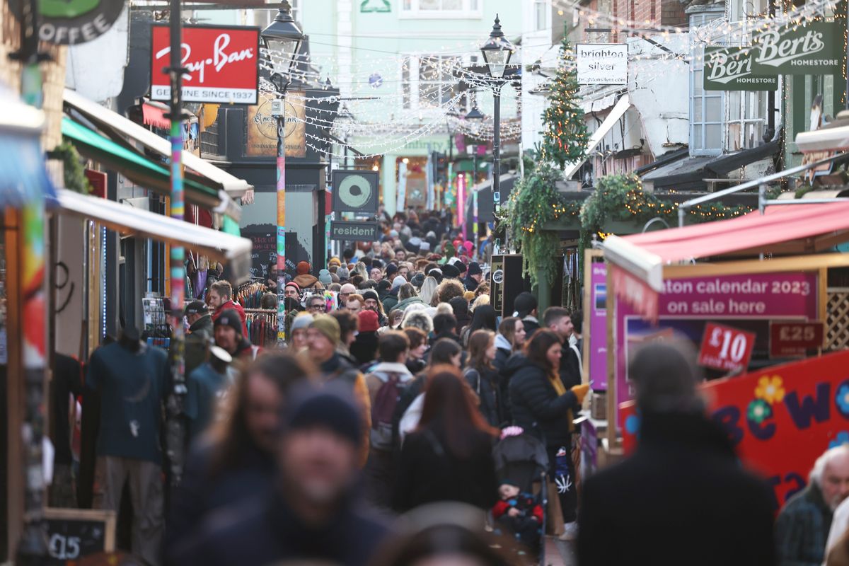 A picture of Brighton's lanes area filled with visitors 