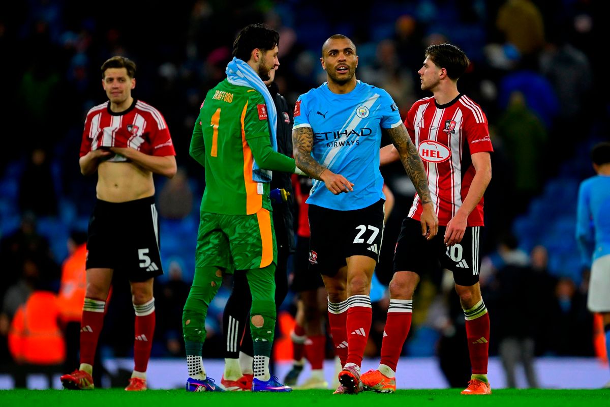 Josh Magennis of Exeter City during the Emirates FA Cup Third Round match between Manchester City and Exeter City on 10 January 2026 in Etihad Stadium, Manchester, England. Photo by Tom Sandberg/PPAUK