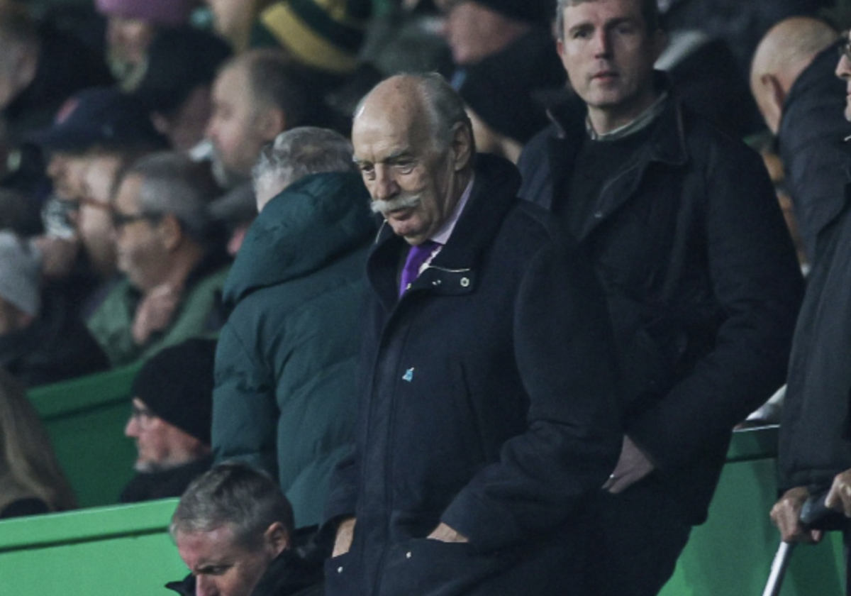 Dermot Desmond watches on from the Celtic Park main stand