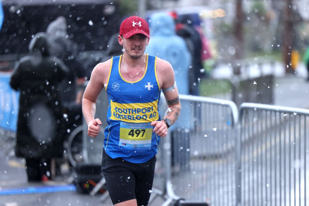 Chilly conditions at Southport half marathon as snow falls