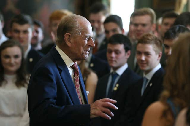 The late Duke of Edinburgh hosting the Duke of Edinburgh’s Award gold award presentations at Hillsborough Castle in Co Down