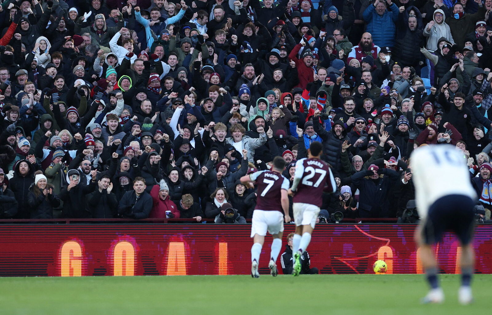 Aston Villa players celebrate a goal