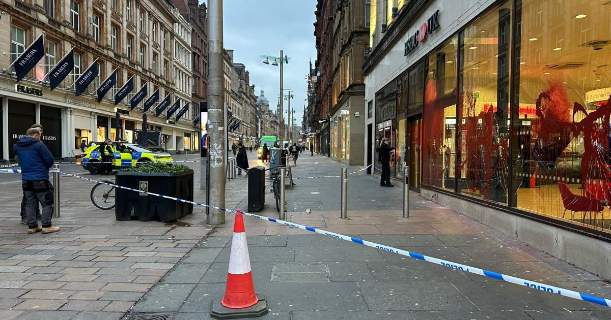 HSBC Glasgow branch targeted by protesters as woman arrested