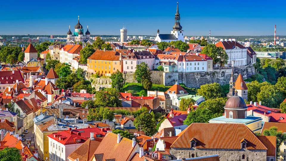 Tallinn, Estonia, old town skyline of Toompea Hill.