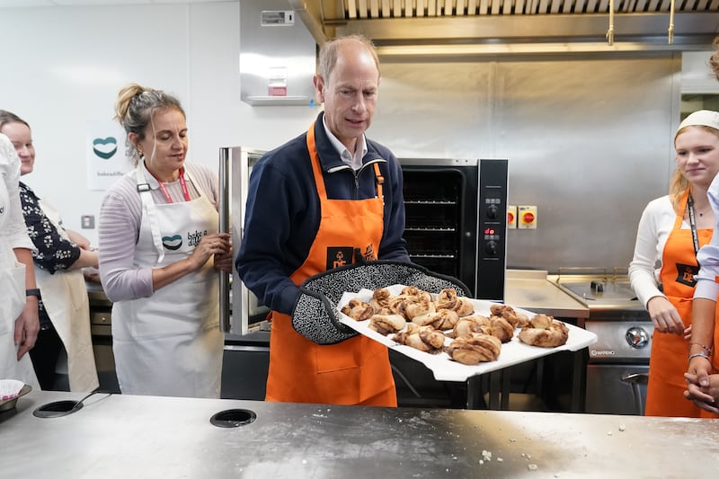 Edward, in his role as patron of the Duke of Edinburgh’s Award charity, taking part in a cookery class during a visit to Brighton Hove and Sussex Sixth Form College