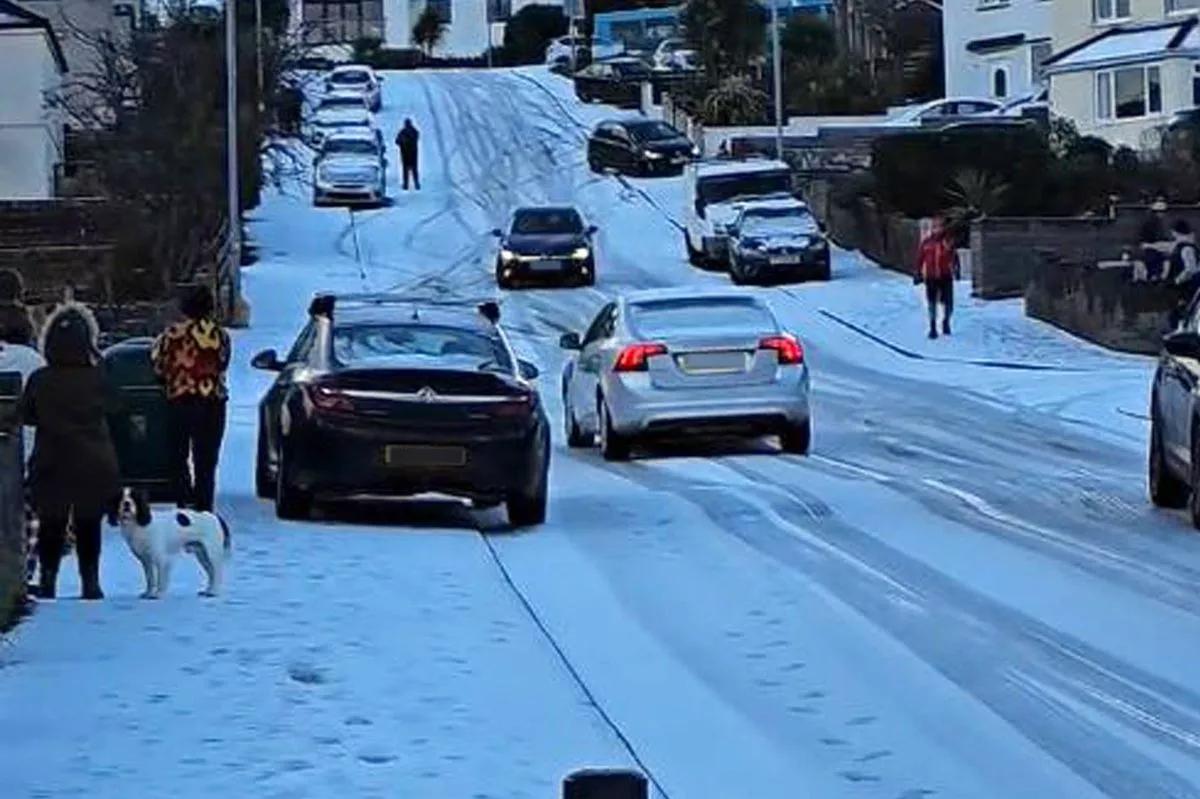 The VW careers down Ffordd Coed Mawr despite frantic attempts by its driver