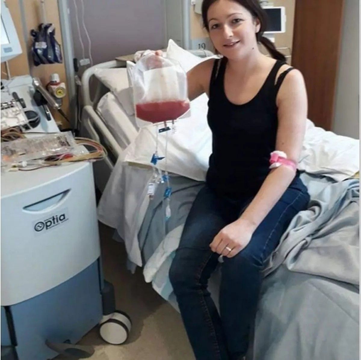 Clare donating her stem cells in 2018