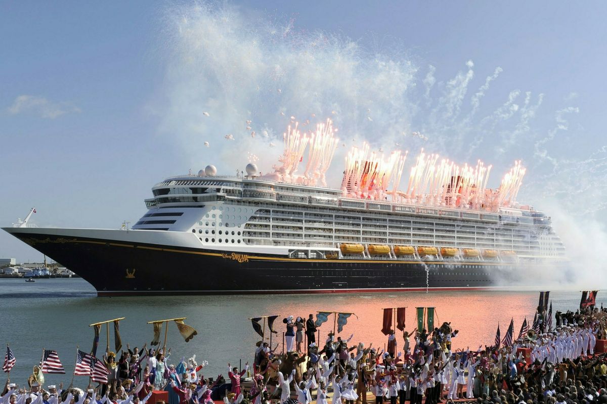 Fireworks explode over the Disney Dream cruise during the christening ceremony