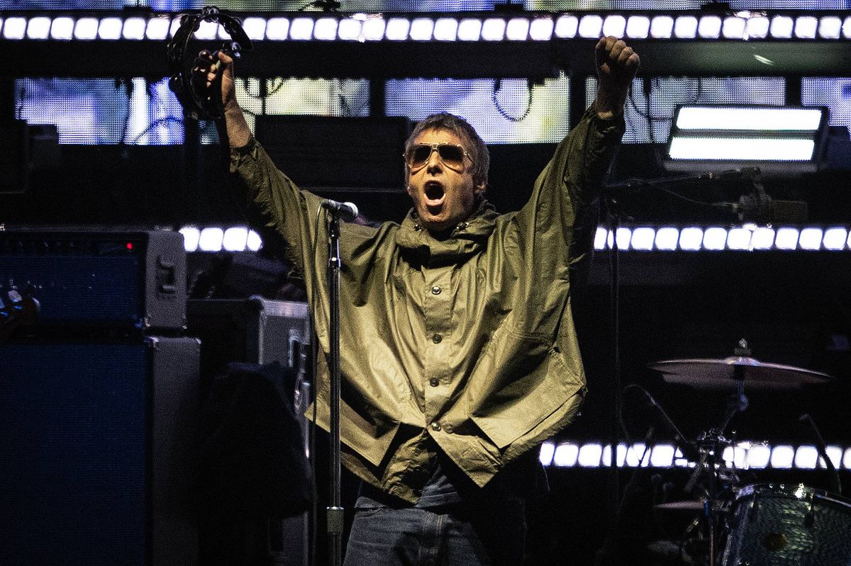 Liam Gallagher of British band Oasis performs on stage at the GNP Seguros Stadium in Mexico City on September 12, 2025. (Photo by Carl de Souza / AFP) /  (EDITORIAL USE ONLY, STRICTLY NO COMMERCIAL USE, NO SPECIAL INTEREST OR SINGLE ARTIST PUBLICATION USE). (Photo by CARL DE SOUZA/AFP via Getty Images)          