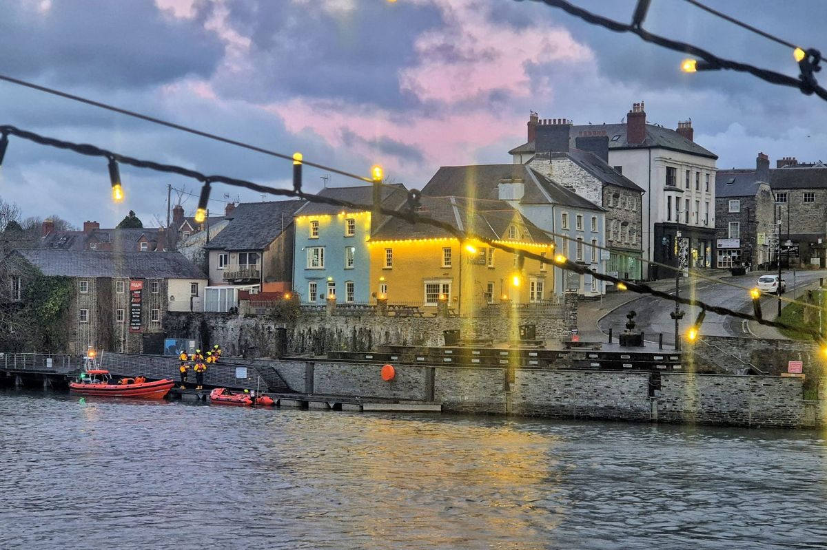 Emergency services search a section of the River Teifi in Cardigan on Sunday morning