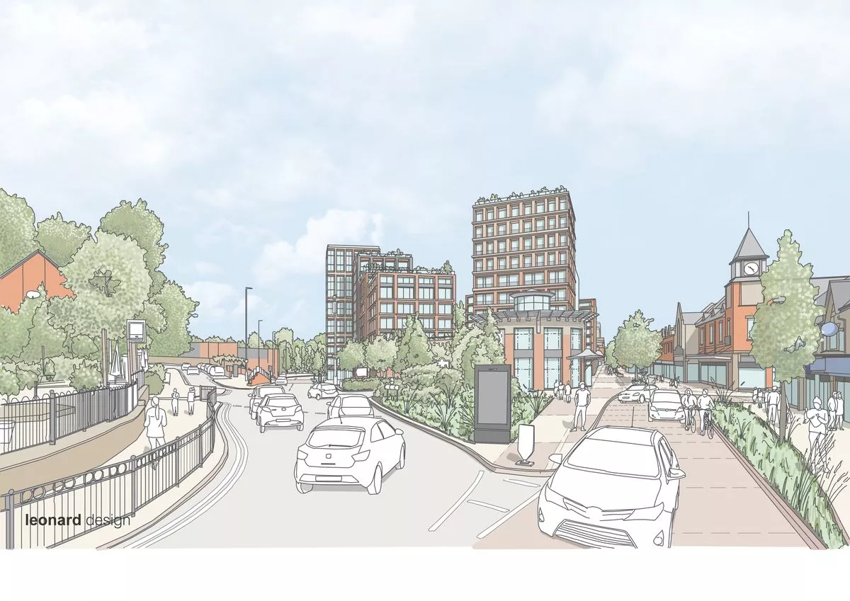 A view along Birmingham Road towards the Gracechurch Centre shows the Nando's building remains but beyond it are the new high-rise blocks which across the site will have some 700 homes 