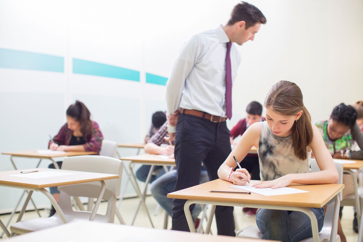 Stock image of pupil taking exam
