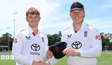 Thomas Rew (left) and James Rew (right) during a match for England Lions