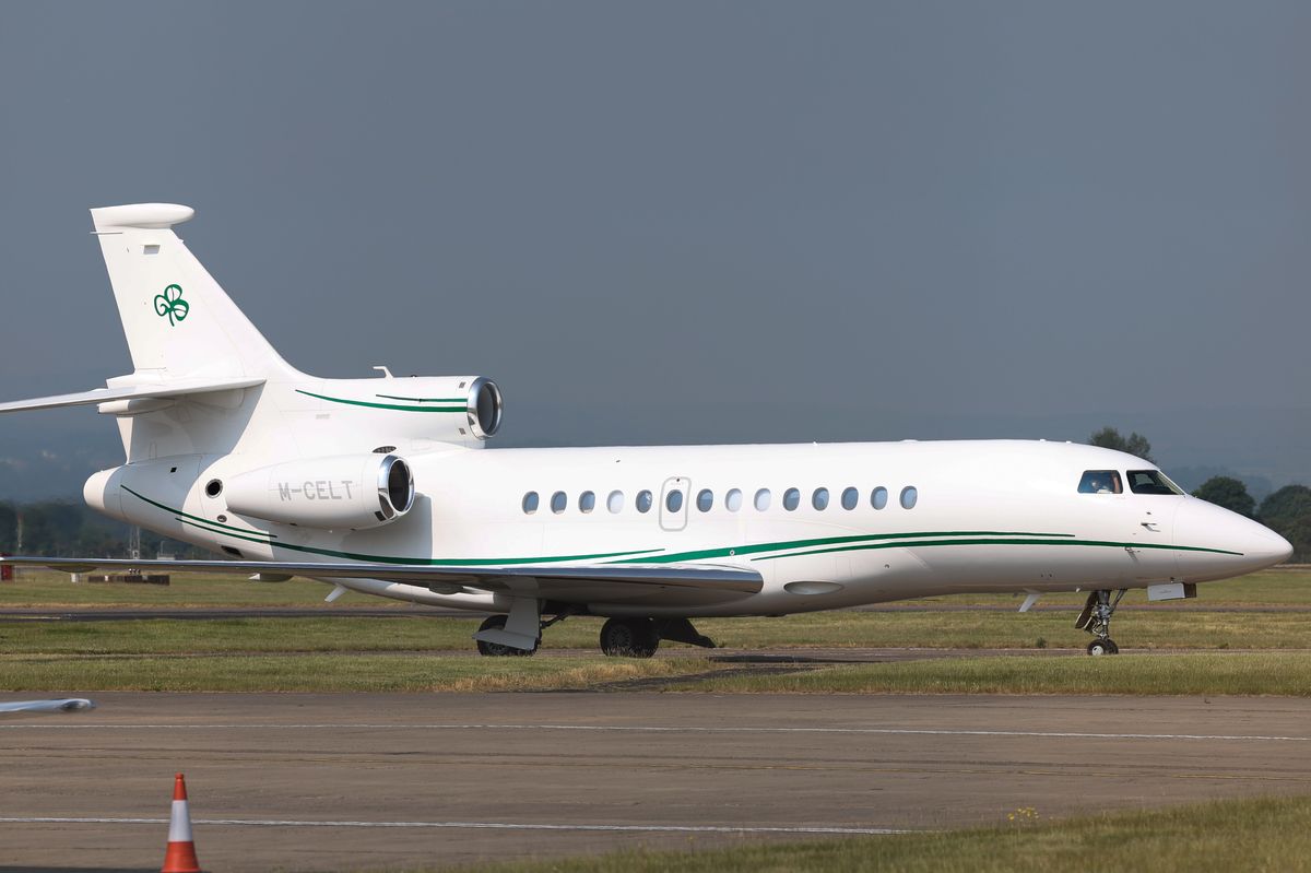 The Dassault Falcon 7X (M-CELT) private jet, owned by Dermot Desmond, owner of Celtic Football Club