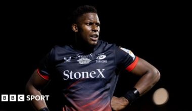 Saracens lock Maro Itoje looks on