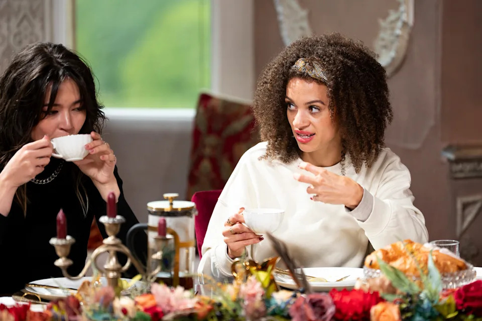 Roxy found herself facing unwarranted heat from Harriet at the breakfast table. (BBC/Studio Lambert/Euan Cherry)
