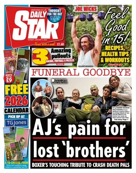 The headline on the front page of the Daily Star reads: "AJ's pain for lost 'brothers'"