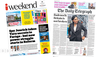 Newspaper headlines: 'Spy Jenrick' and 'Badenoch: Britain is not broken'