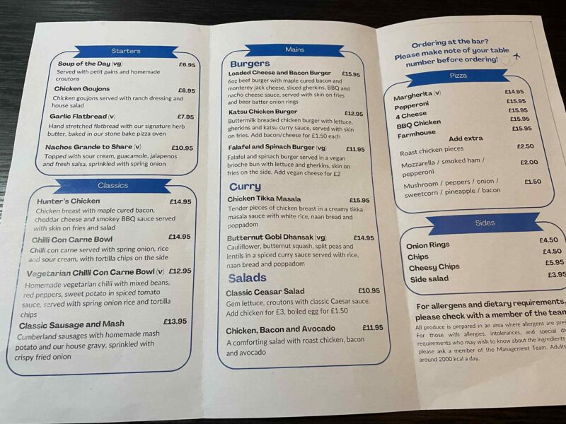 Hampton by Hilton Bristol Airport menu