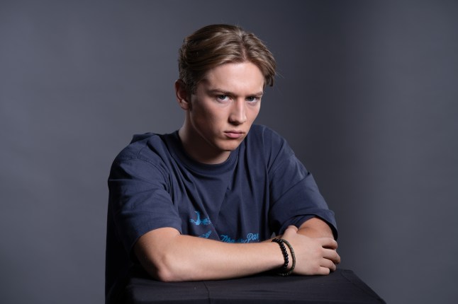 Joel Marshall looking angry in EastEnders.