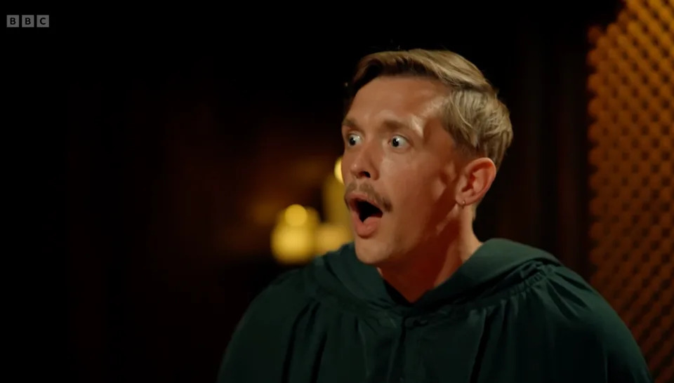 Stephen was shocked as Harriet showed her hand. (BBC screengrab)