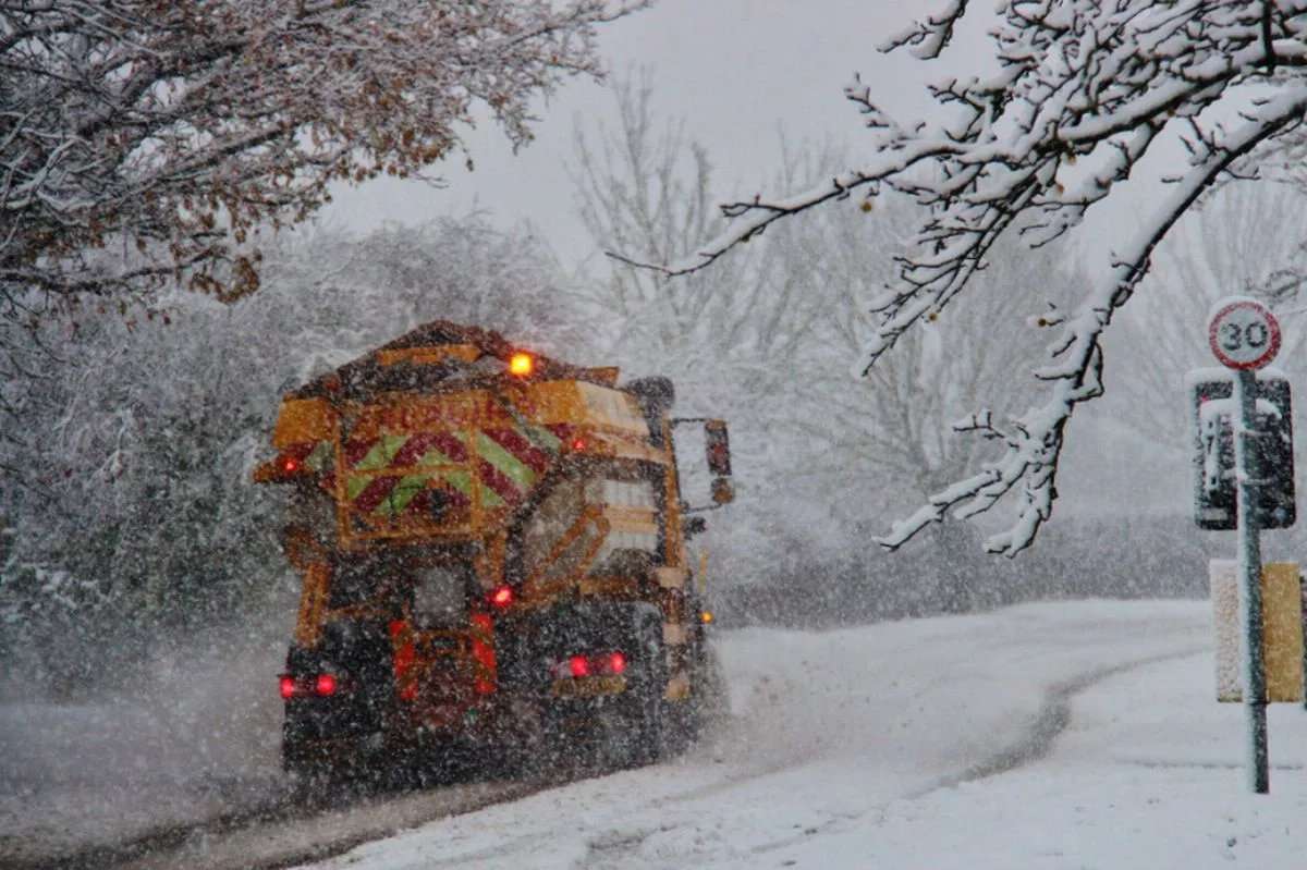 Gritting truck working in snowy conditions