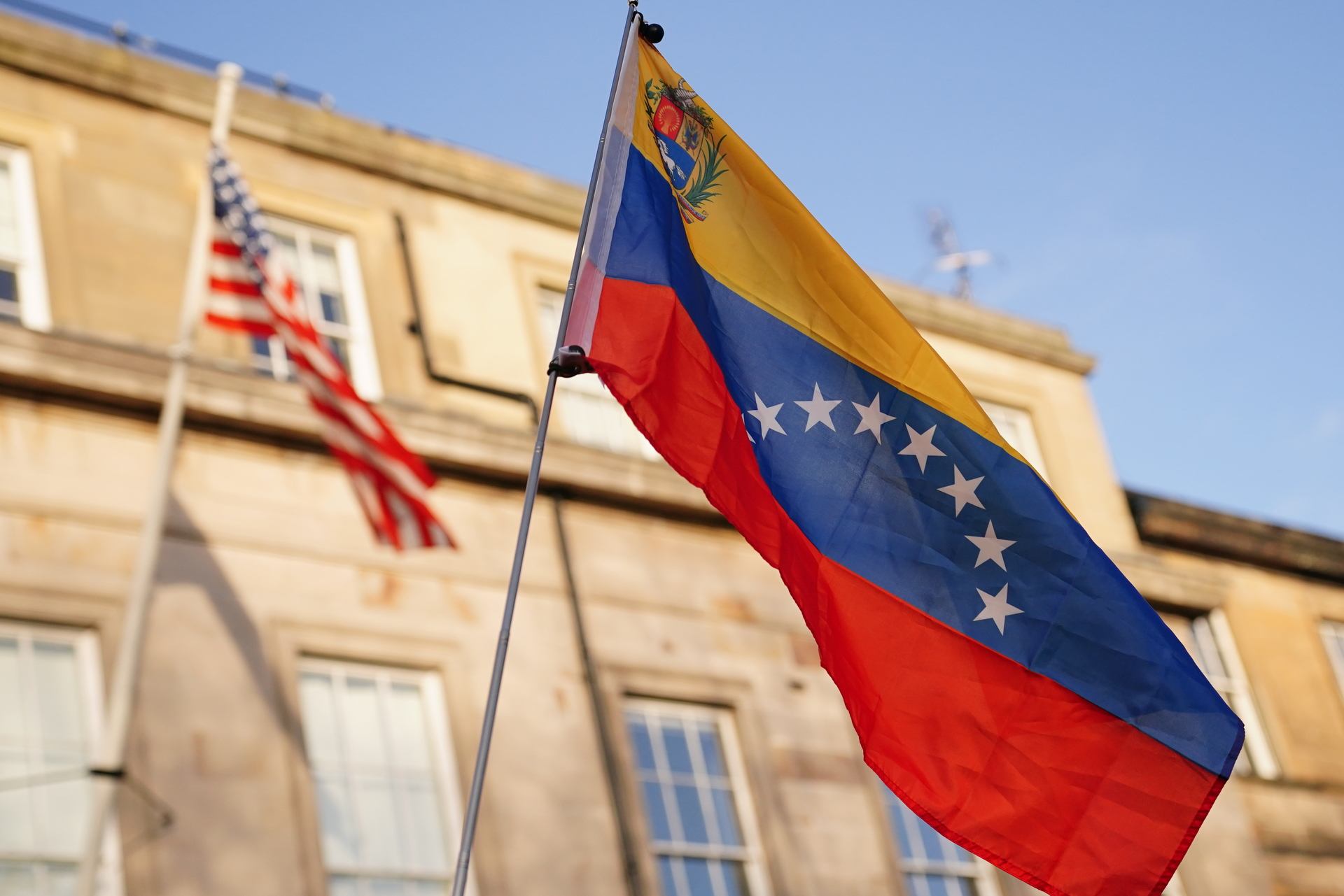 People attend a protest outside United States Consulate in Edinburgh, over the US attack on Venezuela and the capture and detention of its President Nicolas Maduro by US forces. Picture date: Saturday January 10, 2026.