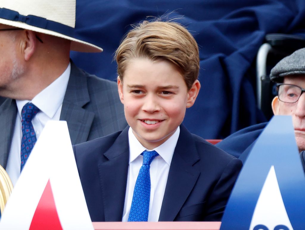 Prince George of Wales attends a military procession, down The Mall, to mark the 80th anniversary of VE Day on May 5, 2025 in London, England. The King and Queen, joined by Members of the Royal Family, will take part in events from May 5th to May 8th to commemorate the 80th anniversary of VE Day, which signalled the end of the Second World War in Europe. (Photo by Max Mumby/Indigo/Getty Images)