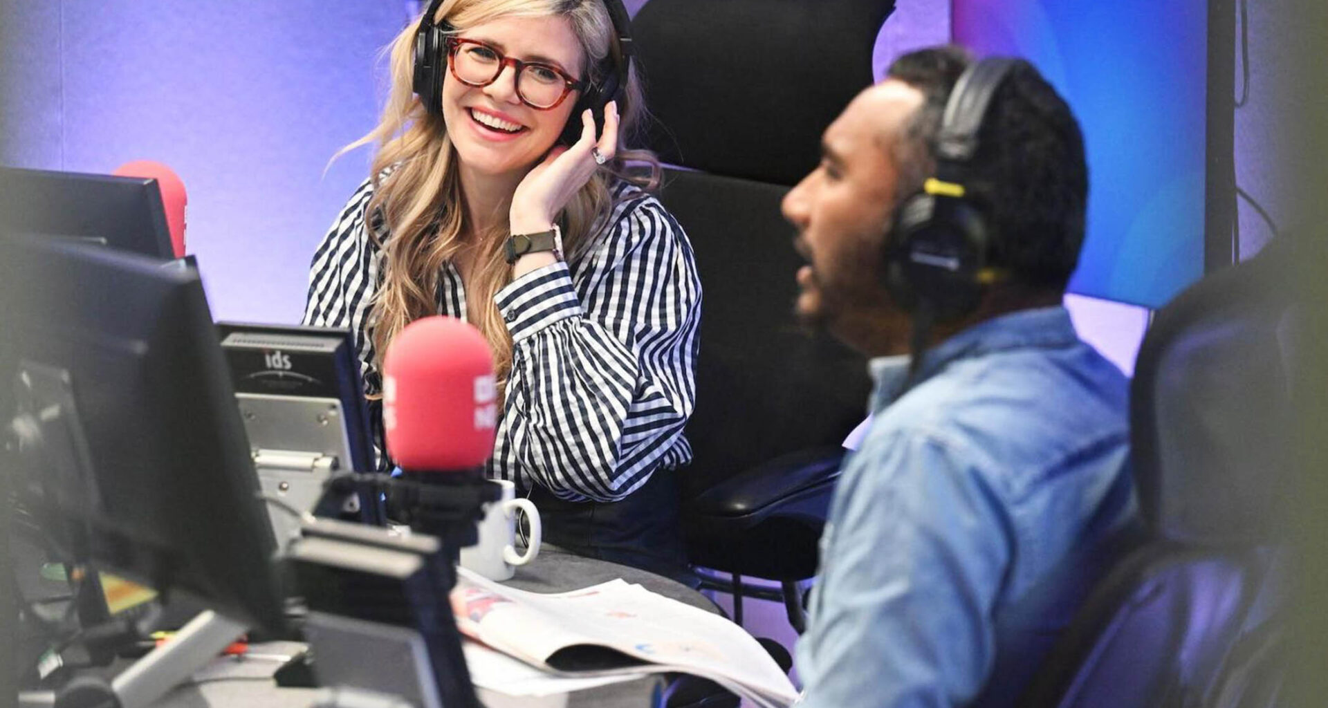 Emma Barnett and Amol Rajan on air in the Radio 4 Today programme studio