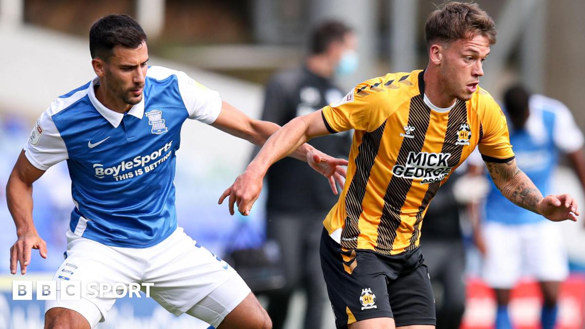 Maxime Colin of Birmingham City and Luke Hannant of Cambridge United during a 2020 League Cup tie.