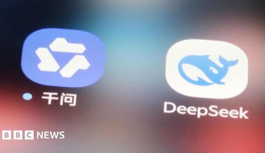 Three icons for AI apps. On the left is ChatGPT. In the middle is Qwen, written in two Chinese characters. On the right is DeepSeek.