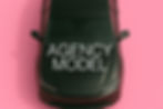 Top view of a black car against a pink background with the white text "AGENCY MODEL" overlaying the image.