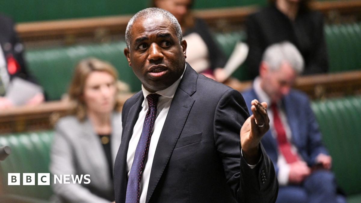 UK Justice Secretary and Deputy Prime Minister David Lammy wearing a black suit and gestures with his hand while speaking in the House of Commons in London.