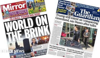 The headline on the front page of the Daily Mirror reads: "World on the brink."