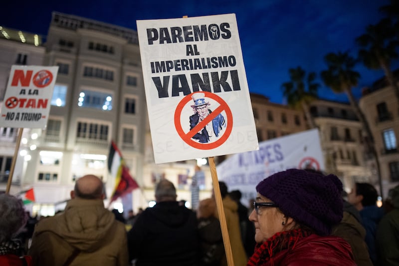 Demonstrators against US capture of Venezuela's Nicolas Maduro and wife Cilia Flores protest in Malaga. Photograph: Jorge Guerrero/Getty