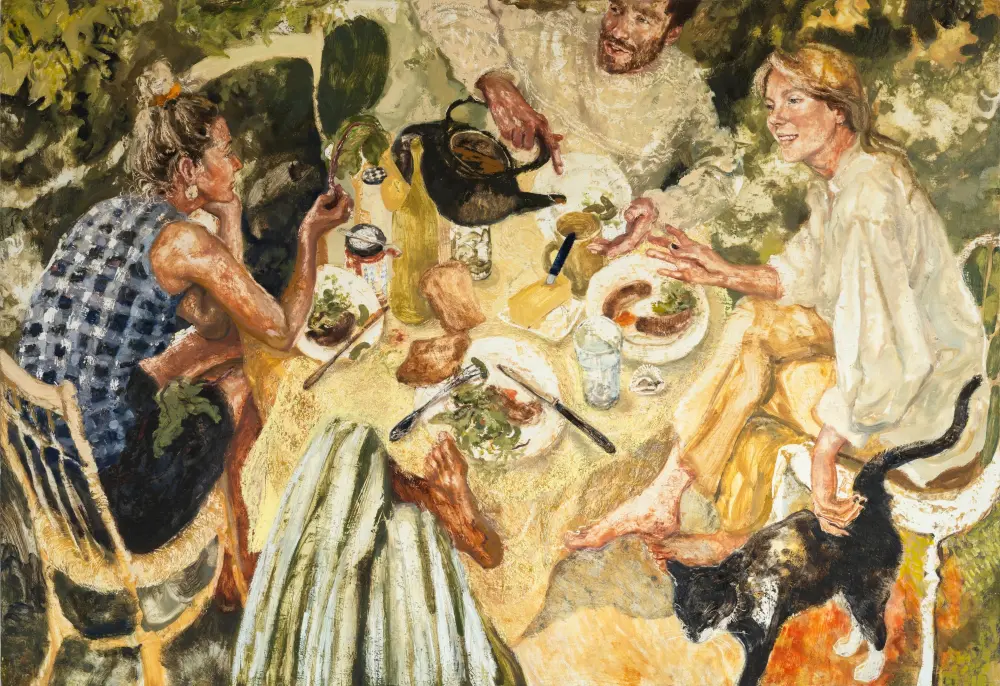 Emily Ponsonby, Buttered Greens, 2025. Beeswax and oil on panel
160cm x 100cm. Courtesy of Gillian Jason Gallery.