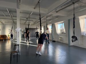 Bungee fitness instructor teaching. Photo (C) Rebecca Thompson