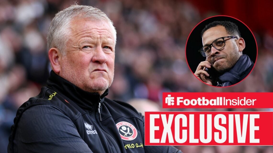 Chris Wilder on the sideline at Sheffield United, with Liam Rosenior in a circular inset