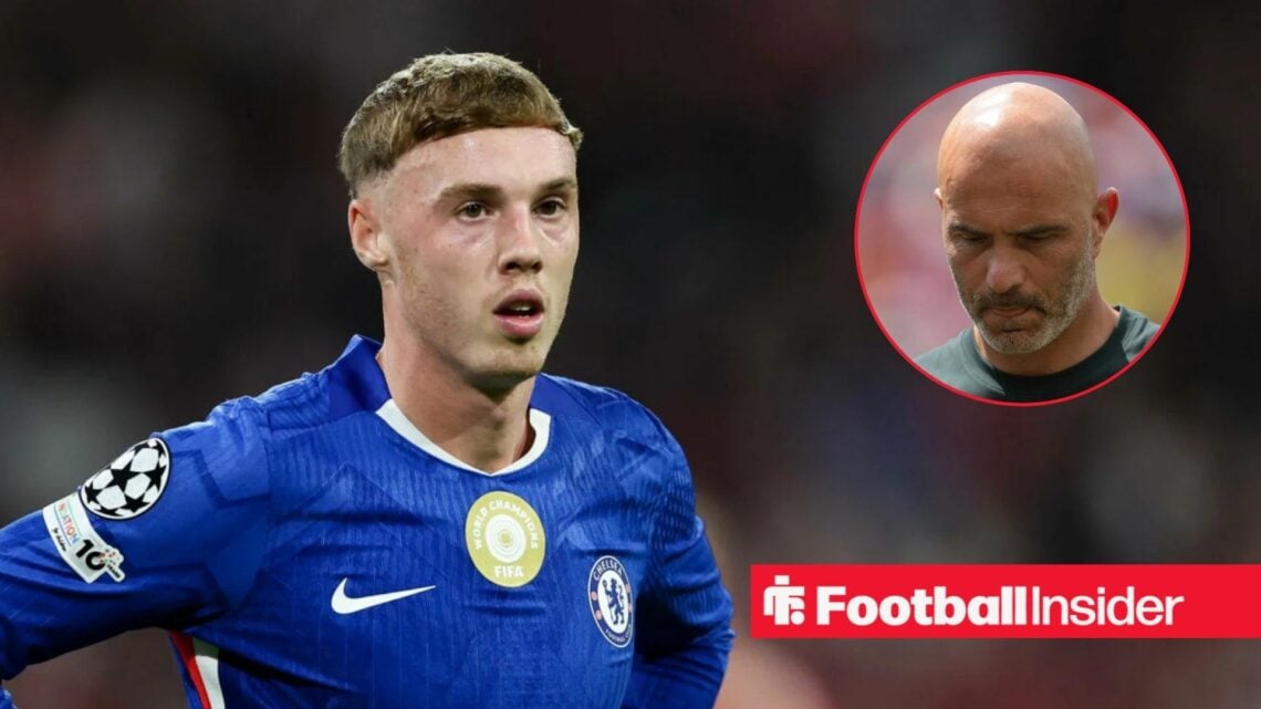 Cole Palmer in action for Chelsea, with Enzo Maresca in a circular inset