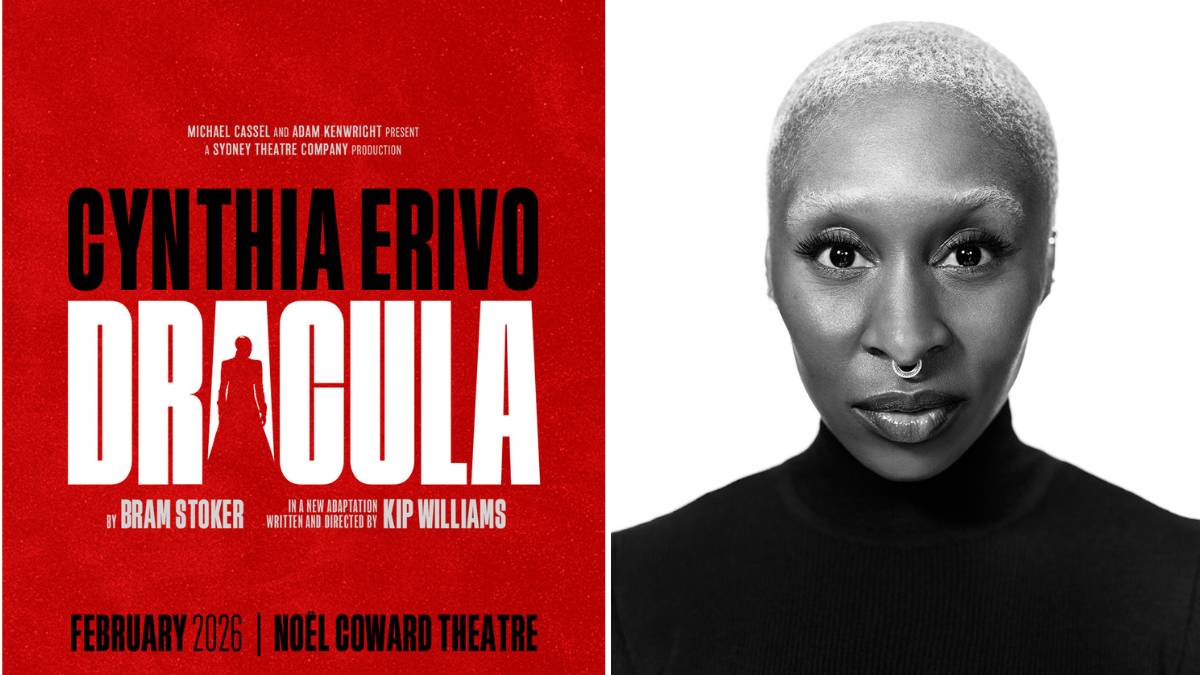 Poster of new 'Dracula' production and headshot of Cynthia Erivo, who will star in all 23 roles in the play
