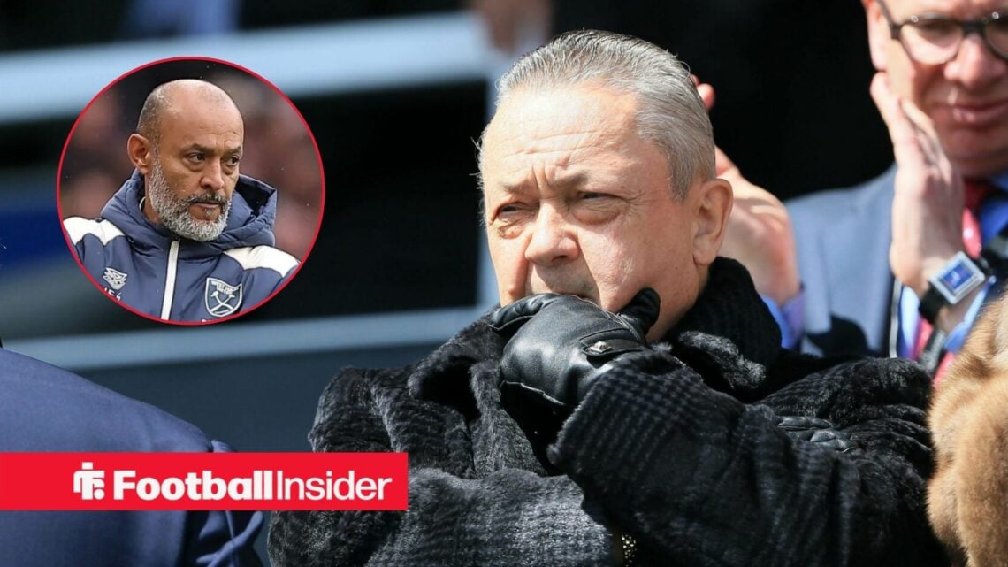 David Sullivan in the stands at West Ham, with Nuno Espirito Santo in a circular inset